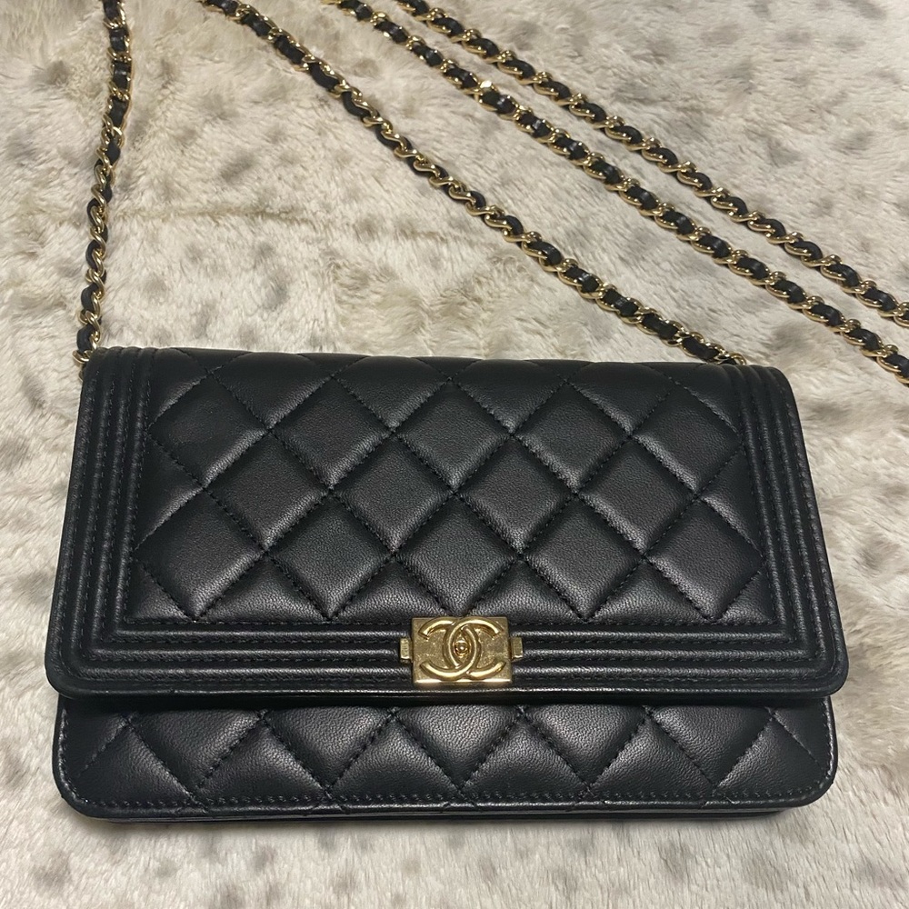 Chanel BOY WOC Wallet On Chain Black Gold Hardware